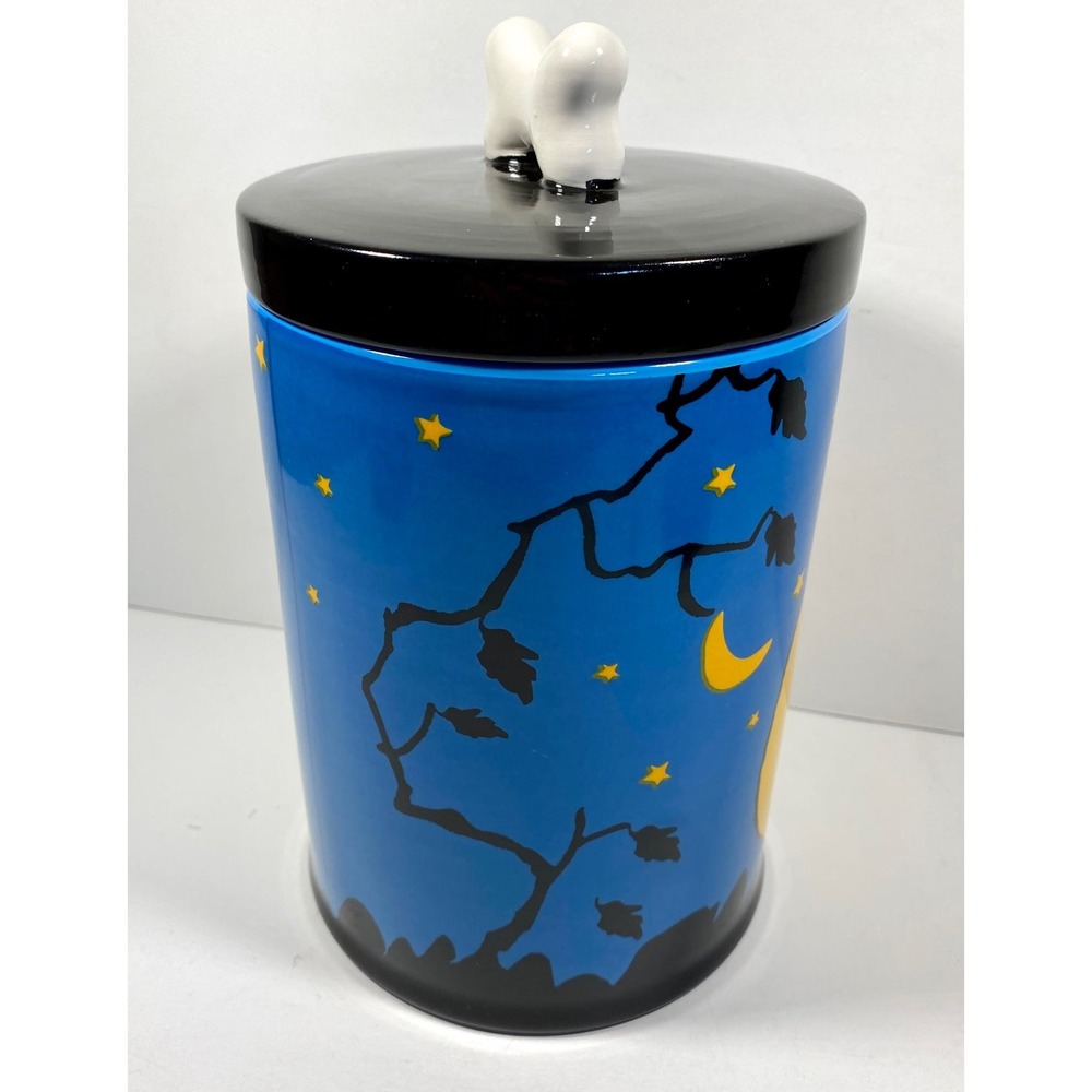 Peanuts Snoopy Halloween Ceramic Cookie Jar Canister Fall Pumpkin Blue Bone Lid - Picture 5 of 12